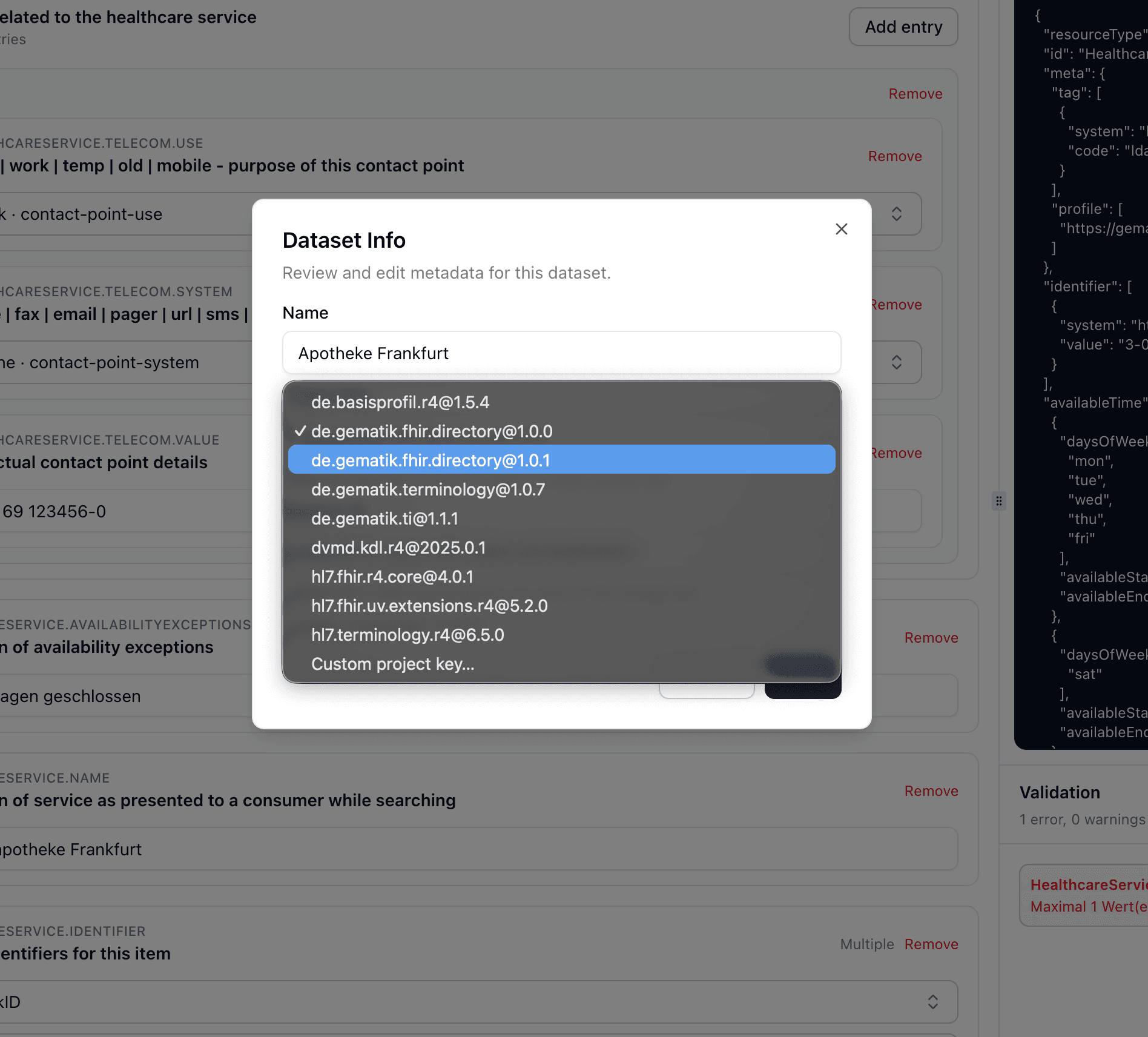 Kompakter Dataset-Info-Dialog im Editor.