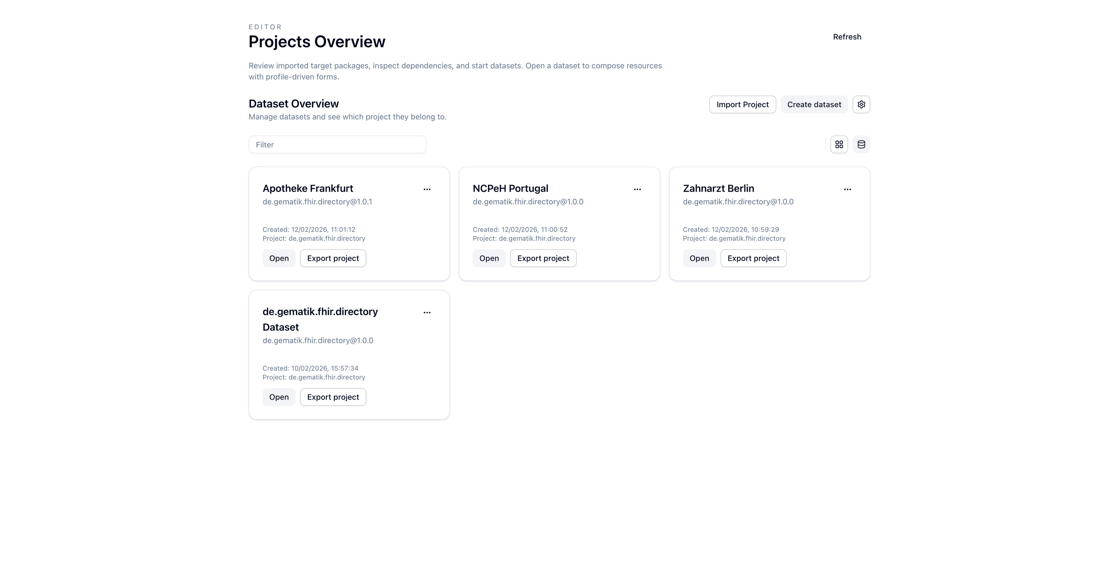 Dataset-Übersicht mit Kartenansicht für mehrere Datasets.